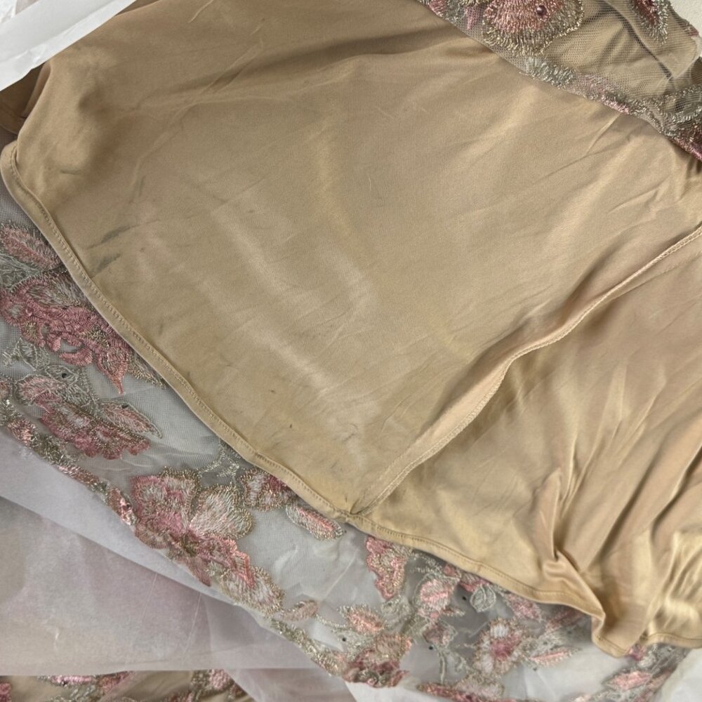 Mac Duggal Floral Embroidered Nude Rose Illusion Long Sleeve Trumpet Size 14 NEW - Picture 10 of 16